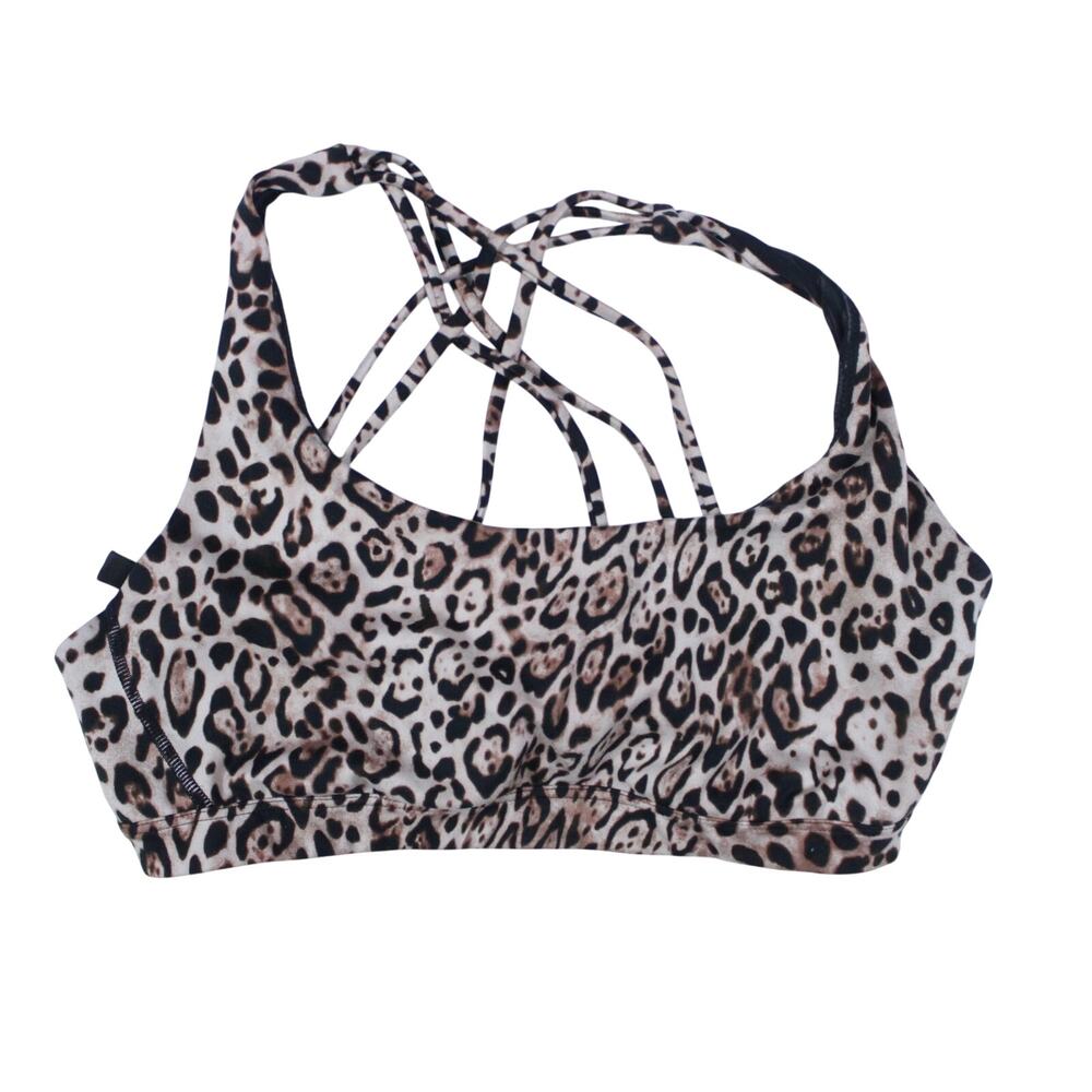 Victoria's Secret leopard print strappy sports bra sz M brown black animal yoga